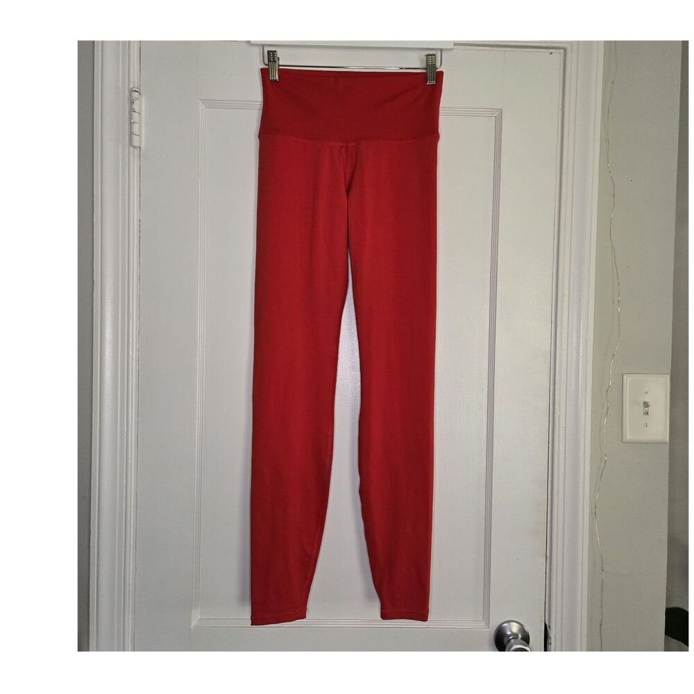 Red Ankle Leggings Womens M High Rise Stretch Polyester Spandex